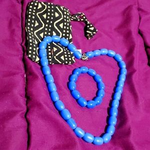 Light Blue Bead Necklace and Bracelet